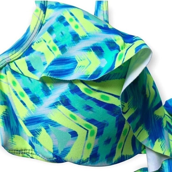 COCO reef bikini bra top neon green op art push up molded bra size 32C - Picture 2 of 5